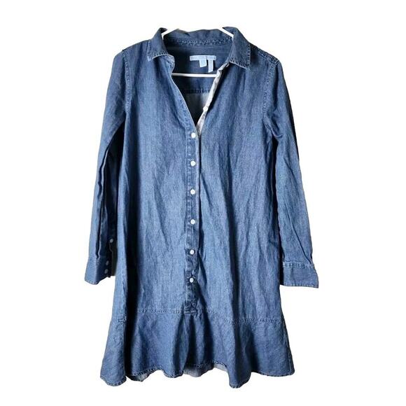 Draper James Denim Mini Shirt Dress Size 4 Blue Button Front Long Sleeve - Picture 1 of 6